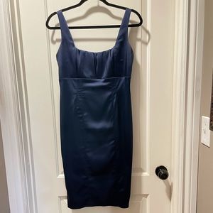 Stunning Calvin Klein Navy Satin Sheath Dress